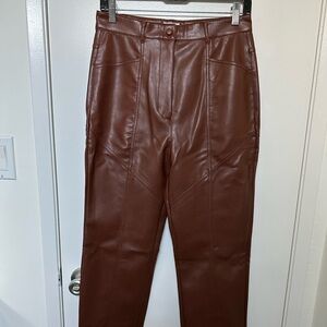 Aritzia Wilfred Cognac Brown Vegan Leather Pants